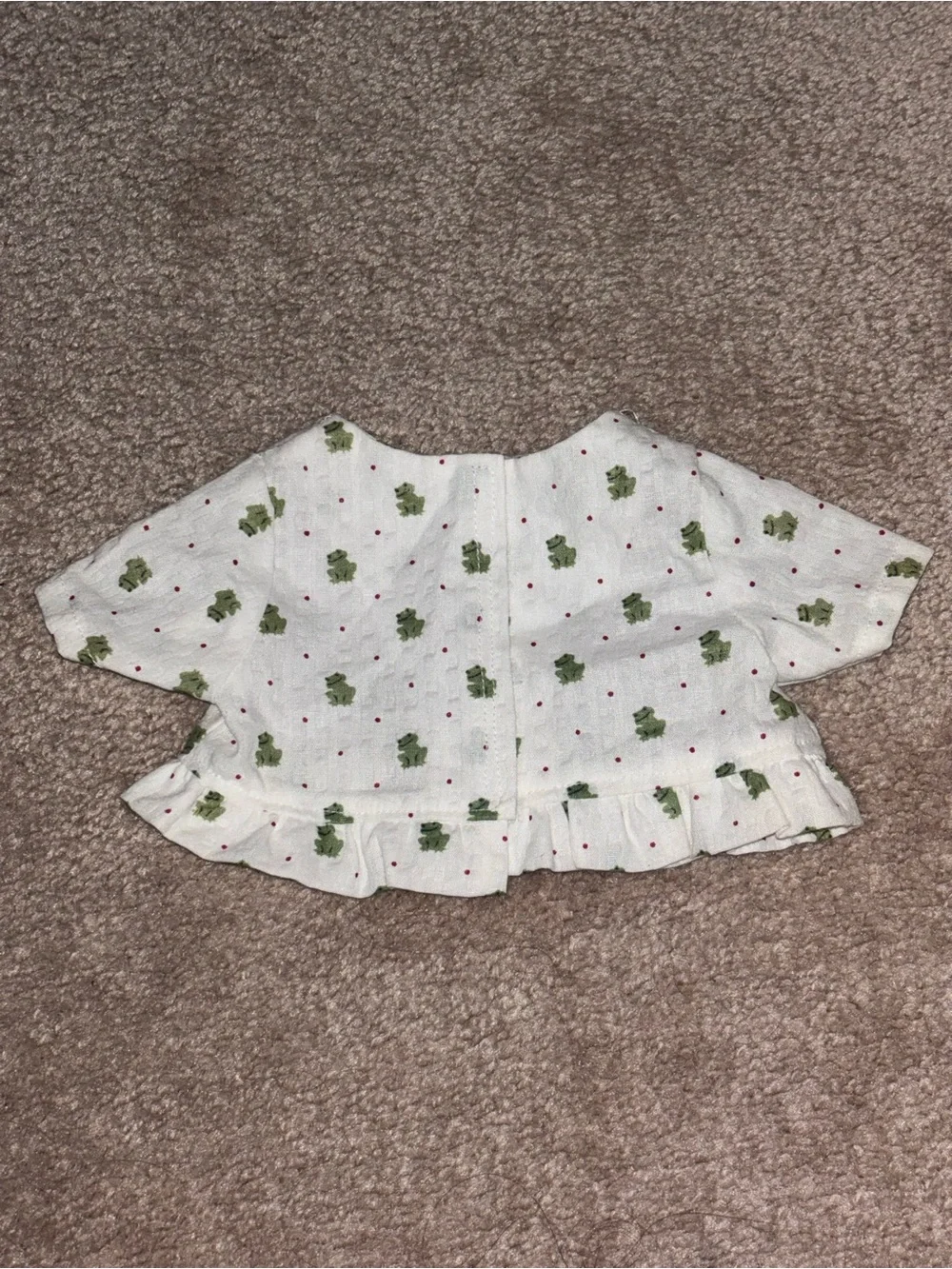 White Top with Green Frog Print and Ruffle Hem for 18-inch doll